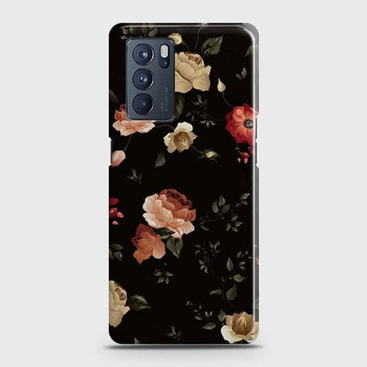 Oppo Reno 6 Pro 5G Cover - Matte Finish - Dark Rose Vintage Flowers Printed Har d Case with Life Time Colors Guarantee ( Fast Delivery )