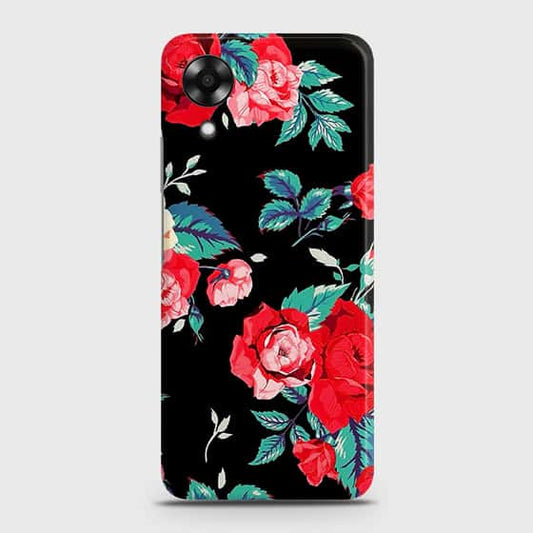 Oppo A17k Cover - Luxury Vintage Red Flowers Printed Hard Case with Life Time Colors Guarantee