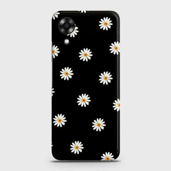 Oppo A17k Cover - White Bloom Flowers with Black Background Printed Hard Case with Life Time Colors Guarantee
