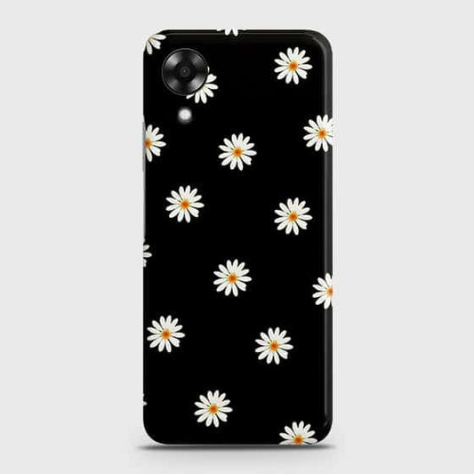 Oppo A17k Cover - White Bloom Flowers with Black Background Printed Hard Case with Life Time Colors Guarantee