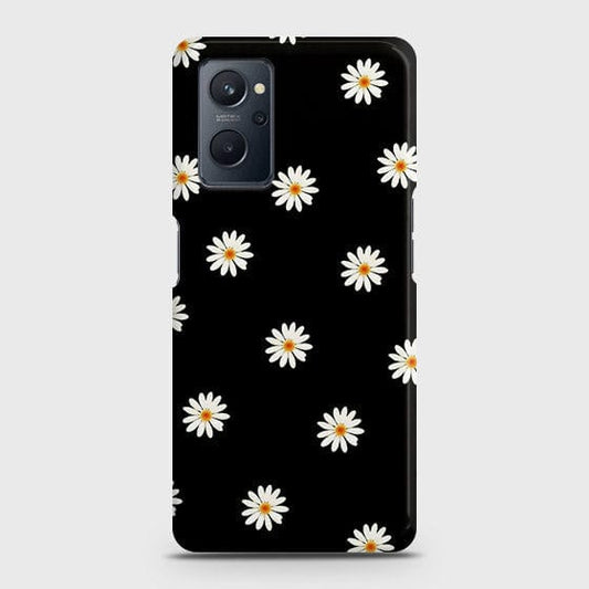 Realme 9i Cover - White Bloom Flowers with Black Background Printed Hard Case with Life Time Colors Guarantee