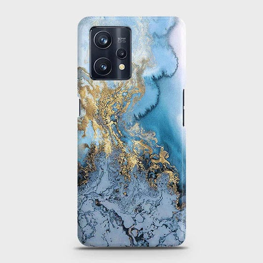 Realme 9 4G Cover - Matte Finish - Trendy Golden & Blue Ocean Marble Printed Hard Case with Life Time Colors Guarantee