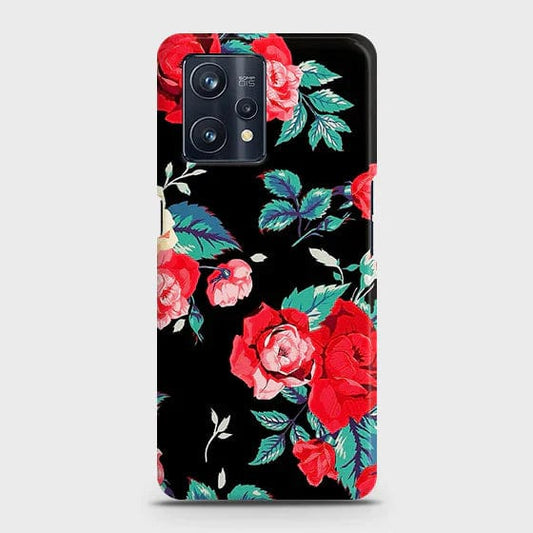 Realme 9 Pro Cover - Matte Finish - Luxury Vintage Red Flowers Printed Hard Case with Life Time Colors Guarantee b76