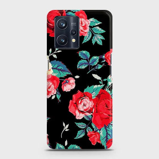Realme 9 4G Cover - Matte Finish - Luxury Vintage Red Flowers Printed Hard Case with Life Time Colors Guarantee