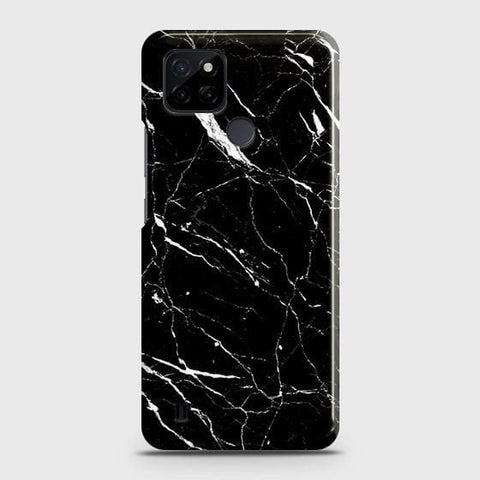 Realme C21Y Cover - Trendy Black Marble Printed Hard Case with Life Time Colors Guarantee