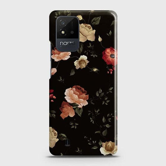 Realme Narzo 50i Cover - Matte Finish - Dark Rose Vintage Flowers Printed Hard Case with Life Time Colors Guarantee