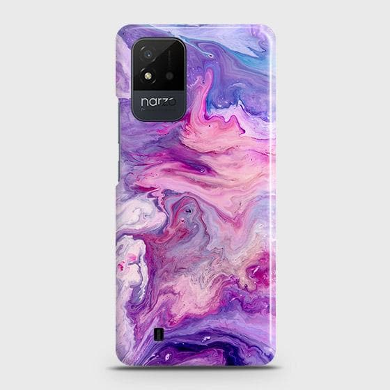 Realme Narzo 50i Cover - Chic Blue Liquid Marble Printed Hard Case with Life Time Colors Guarantee