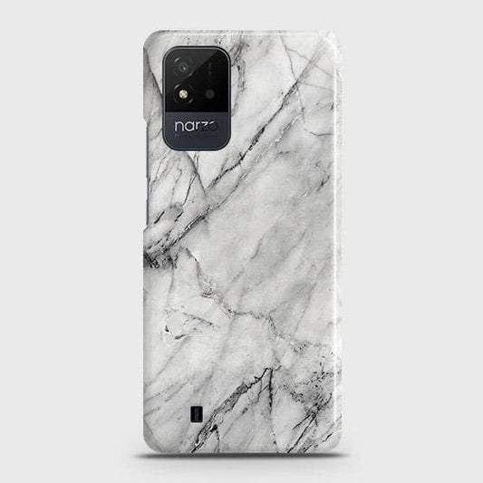 Realme Narzo 50i Cover - Matte Finish - Trendy White Marble Printed Hard Case with Life Time Colors Guarantee