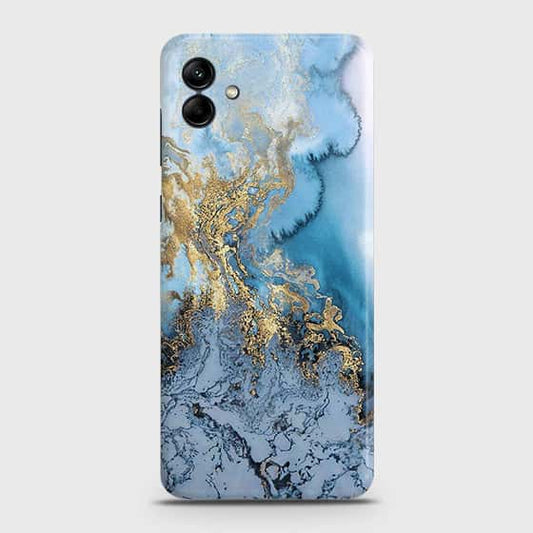 Samsung Galaxy A04 Cover - Trendy Golden & Blue Ocean Marble Printed Hard Case with Life Time Colors Guarantee