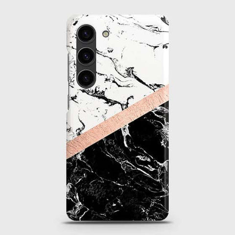Samsung Galaxy S23 Plus 5G Cover - Black & White Marble With Chic RoseGold Strip Case with Life Time Colors Guarantee
