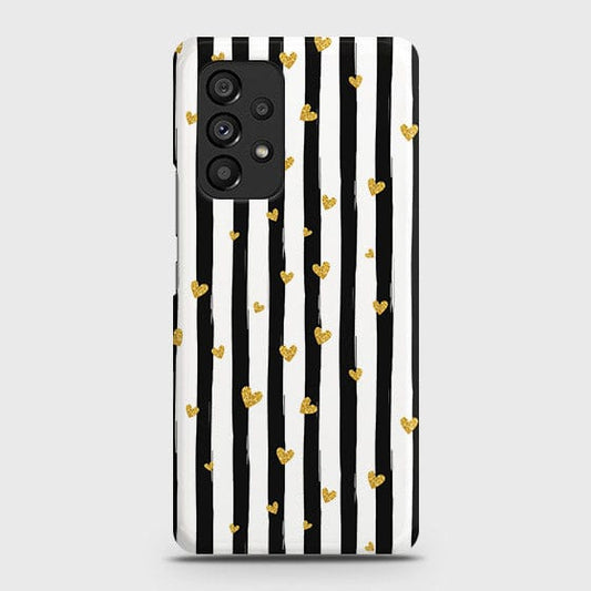 Samsung Galaxy A53 5G Cover - Trendy Black & White Lining With Golden Hearts Printed Hard Case with Life Time Colors Guarantee
