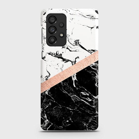Samsung Galaxy A73 5G Cover - Black & White Marble With Chic RoseGold Strip Case with Life Time Colors Guarantee