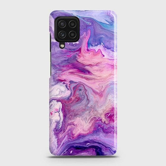 Samsung Galaxy M22 4G Cover - Chic Blue Liquid Marble Printed Hard Case with Life Time Colors Guarantee