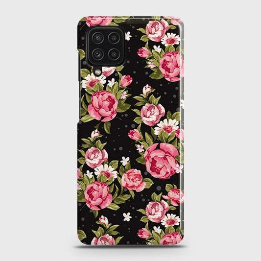 Samsung Galaxy M22 4G Cover - Trendy Pink Rose Vintage Flowers Printed Hard Case with Life Time Colors Guarantee