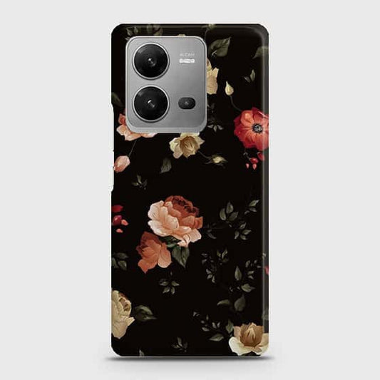 Vivo V25e Cover - Dark Rose Vintage Flowers Printed Hard Case with Life Time Colors Guarantee