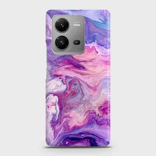 Vivo V25e Cover - Chic Blue Liquid Marble Printed Hard Case with Life Time Colors Guarantee