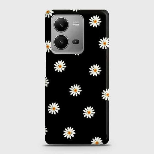 Vivo V25e Cover - White Bloom Flowers with Black Background Printed Hard Case with Life Time Colors Guarantee