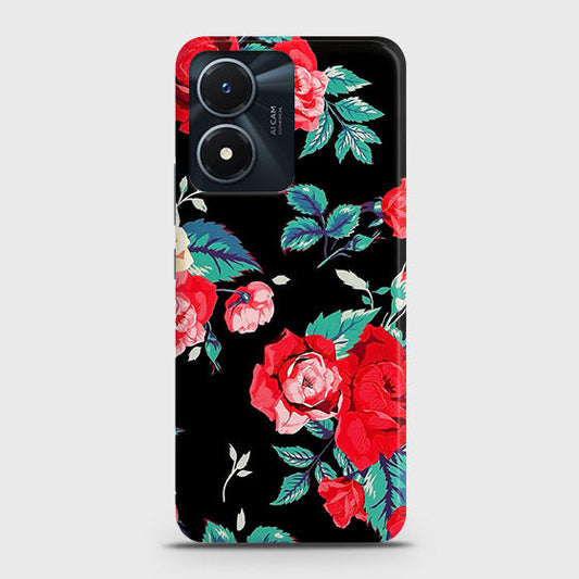 Vivo Y02s Cover - Luxury Vintage Red Flowers Printed Hard Case with Life Time Colors Guarantee