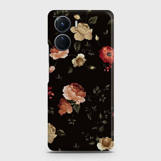 Vivo Y16 Cover - Dark Rose Vintage Flowers Printed Hard Case with Life Time Colors Guarantee