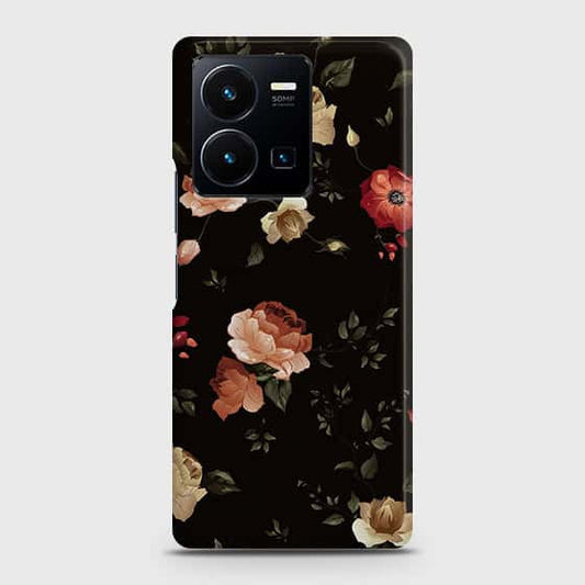 Vivo Y35 4G Cover - Dark Rose Vintage Flowers Printed Hard Case with Life Time Colors Guarantee