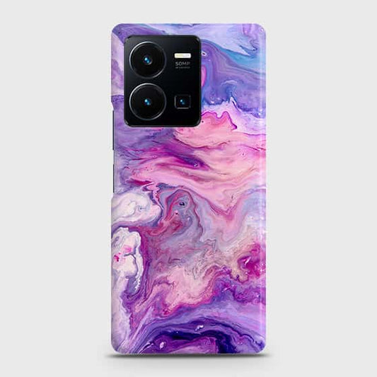 Vivo Y35 4G Cover - Chic Blue Liquid Marble Printed Hard Case with Life Time Colors Guarantee