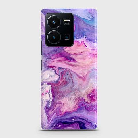 Vivo Y35 4G Cover - Chic Blue Liquid Marble Printed Hard Case with Life Time Colors Guarantee