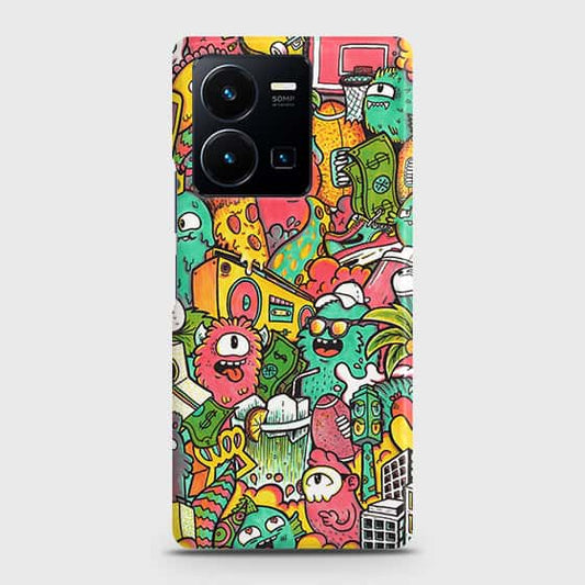 Vivo Y35 4G Cover - Candy Colors Trendy Sticker Collage Printed Hard Case with Life Time Colors Guarantee