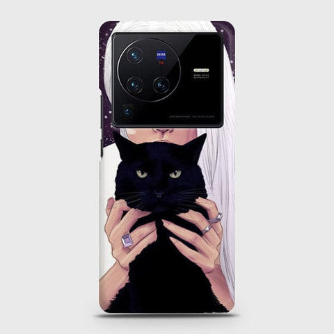 Vivo X80 Cover - Trendy Wild Black Cat Printed Hard Case with Life Time Colors Guarantee