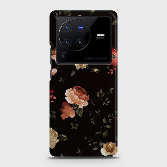 Vivo X80 Cover - Matte Finish - Dark Rose Vintage Flowers Printed Hard Case with Life Time Colors Guarantee