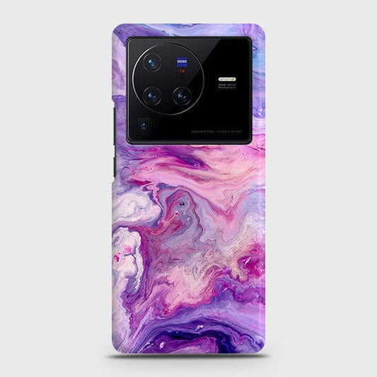 Vivo X80 Cover - Chic Blue Liquid Marble Printed Hard Case with Life Time Colors Guarantee