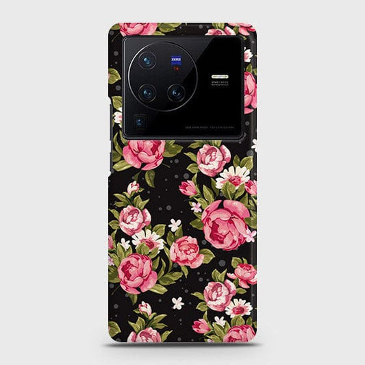 Vivo X80 Cover - Trendy Pink Rose Vintage Flowers Printed Hard Case with Life Time Colors Guarantee