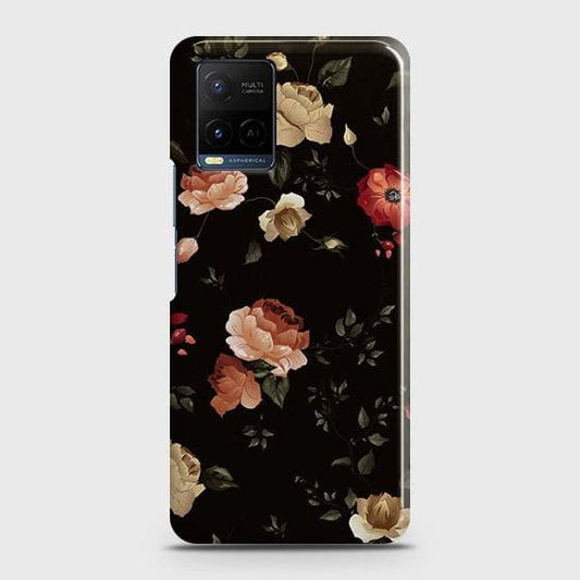 Vivo Y21 Cover - Matte Finish - Dark Rose Vintage Flowers Printed Hard Case with Life Time Colors Guarantee