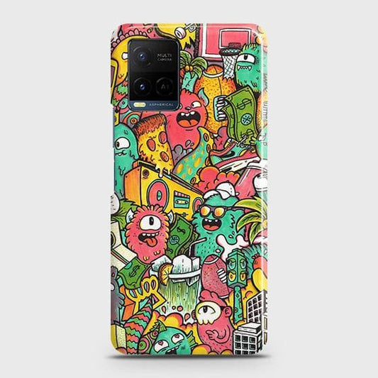 Vivo Y21 Cover - Candy Colors Trendy Sticker Bomb Printed Hard Case with Life Time Colors Guarantee