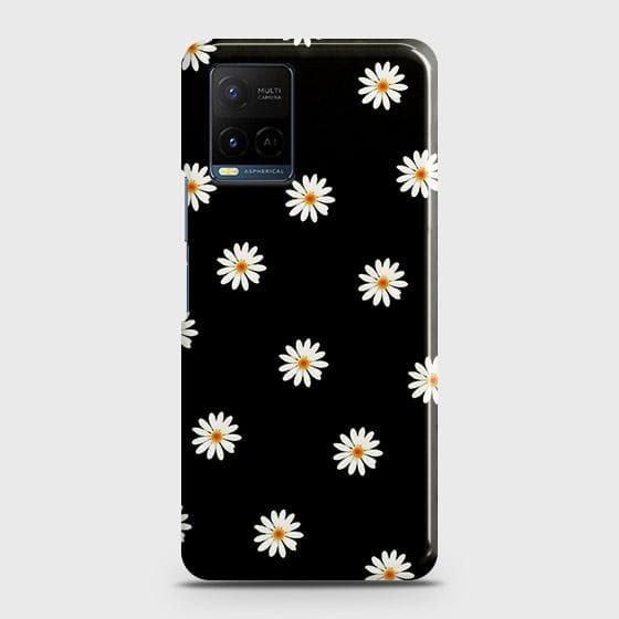 Vivo Y21s Cover - Matte Finish - White Bloom Flowers with Black Background Printed Hard Case with Life Time Colors Guarantee
