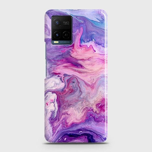 Vivo Y33s Cover - Chic Blue Liquid Marble Printed Hard Case with Life Time Colors Guarantee