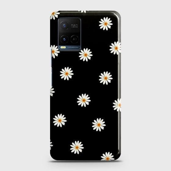 Vivo Y33s Cover - Matte Finish - White Bloom Flowers with Black Background Printed Hard Case with Life Time Colors Guarantee