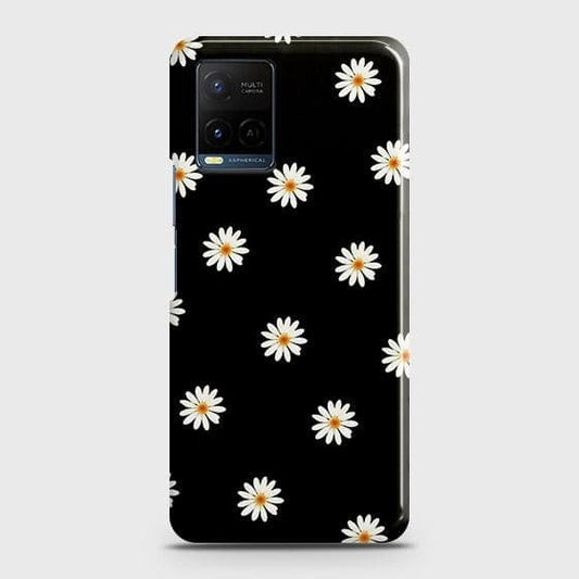 Vivo Y33T Cover - Matte Finish - White Bloom Flowers with Black Background Printed Hard Case with Life Time Colors Guarantee ( Fast Delivery )
