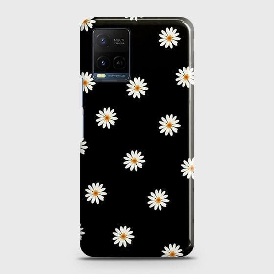 Vivo Y21a Cover - Matte Finish - White Bloom Flowers with Black Background Printed Hard Case with Life Time Colors Guarantee ( Fast Delivery )