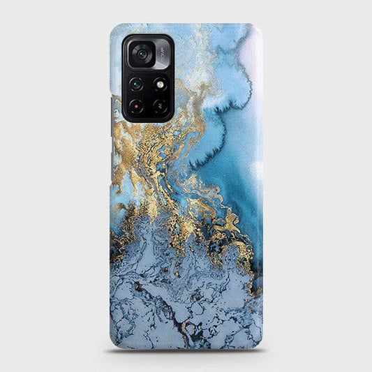 Xiaomi Poco M4 Pro 5G Cover - Trendy Golden & Blue Ocean Marble Printed Hard Case with Life Time Colors Guarantee