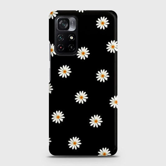 Xiaomi Poco M4 Pro 5G Cover - White Bloom Flowers with Black Background Printed Hard Case with Life Time Colors Guarantee