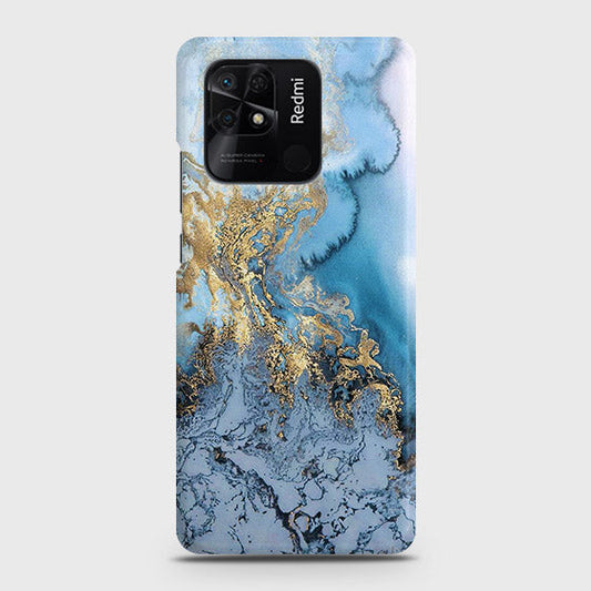 Xiaomi Redmi 10C Cover - Trendy Golden & Blue Ocean Marble Printed Hard Case with Life Time Colors Guarantee