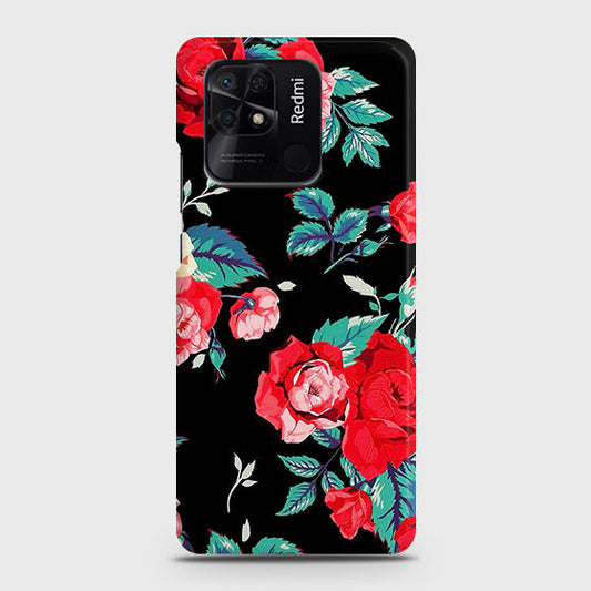 Xiaomi Redmi 10C Cover - Luxury Vintage Red Flowers Printed Hard Case with Life Time Colors Guarantee B75