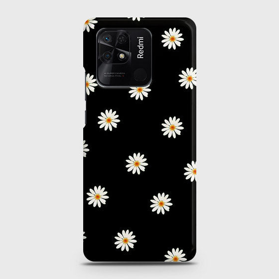 Xiaomi Redmi 10C Cover - White Bloom Flowers with Black Background Printed Hard Case with Life Time Colors Guarantee