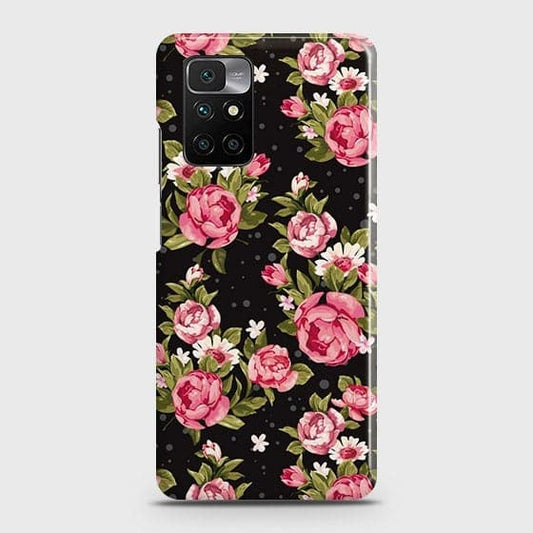 Xiaomi Redmi 10 Cover - Trendy Pink Rose Vintage Flowers Printed Hard Case with Life Time Colors Guarantee