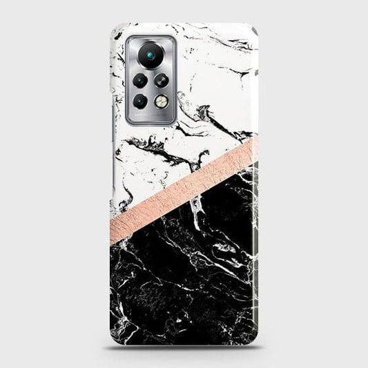 Infinix Note 11 Pro Cover - Black & White Marble With Chic RoseGold Strip Case with Life Time Colors Guarantee