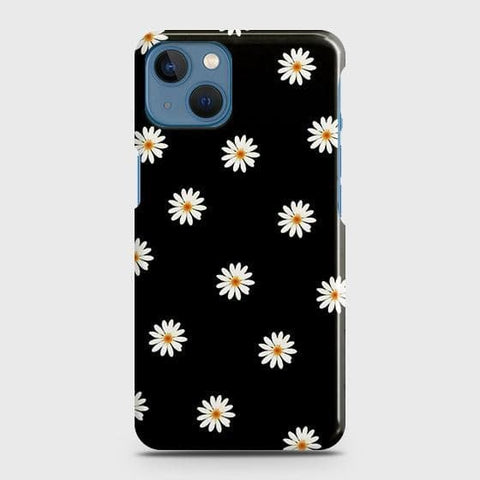 iPhone 13 Mini Cover - Matte Finish - White Bloom Flowers with Black Background Printed Hard Case with Life Time Colors Guarantee