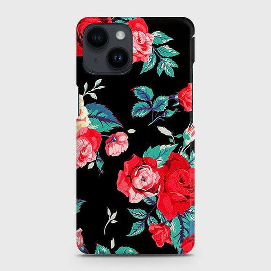 iPhone 14 Plus Cover - Luxury Vintage Red Flowers Printed Hard Case with Life Time Colors Guarantee