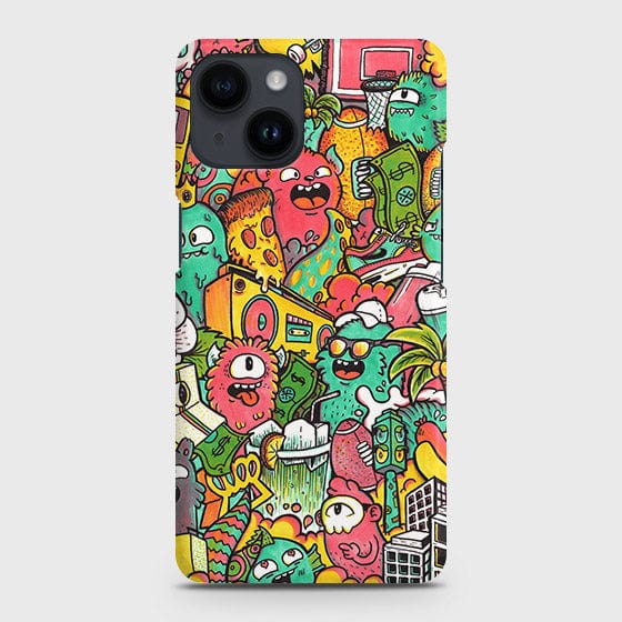iPhone 14 Plus Cover - Matte Finish - Candy Colors Trendy Sticker Collage Printed Hard Case with Life Time Colors Guarantee