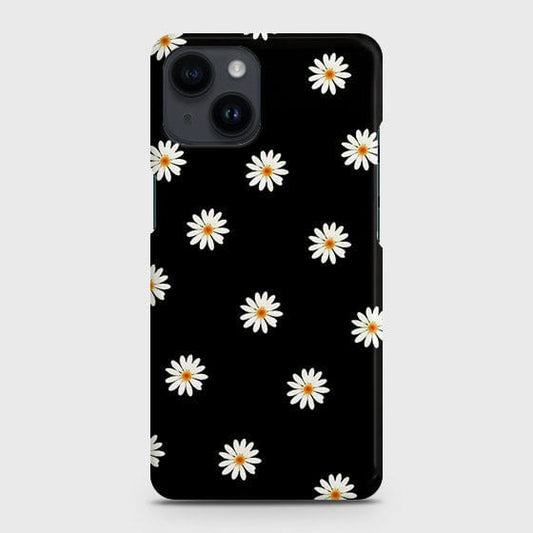 iPhone 14 Plus Cover - White Bloom Flowers with Black Background Printed Hard Case with Life Time Colors Guarantee