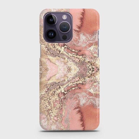 iPhone 14 Pro Cover - Trendy Chic Rose Gold Marble Printed Hard Case with Life Time Colors Guarantee